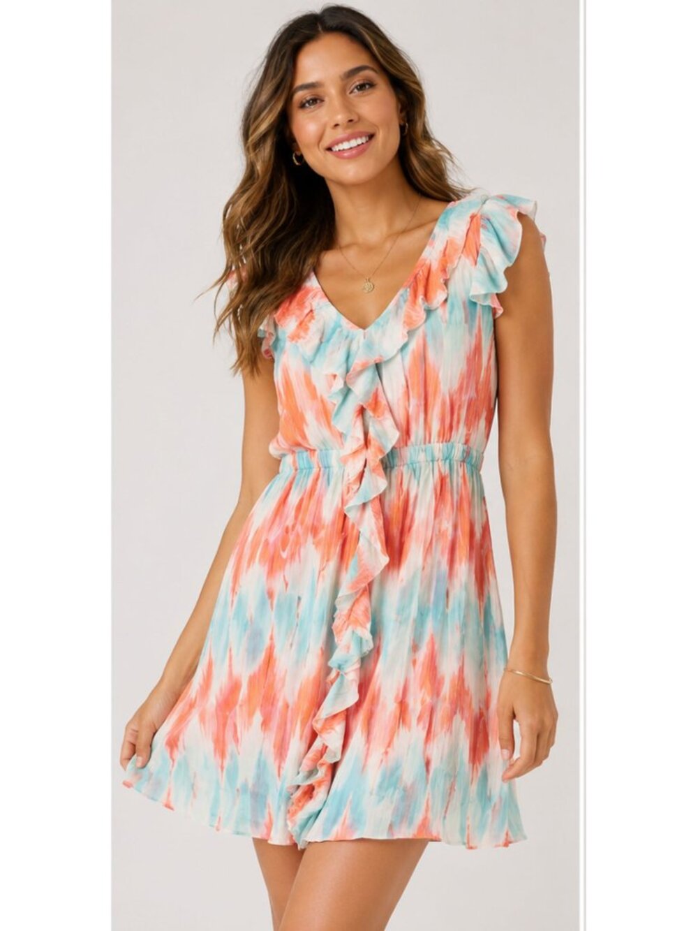 Rue21 Watercolor Ruffle Front Mini Dress Size Medium